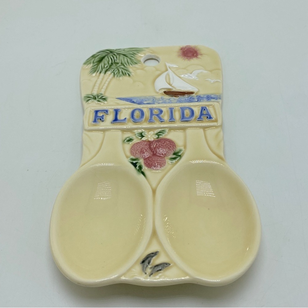 Vintage Japanese Florida Ceramic Spoon Rest Lemon Yellow